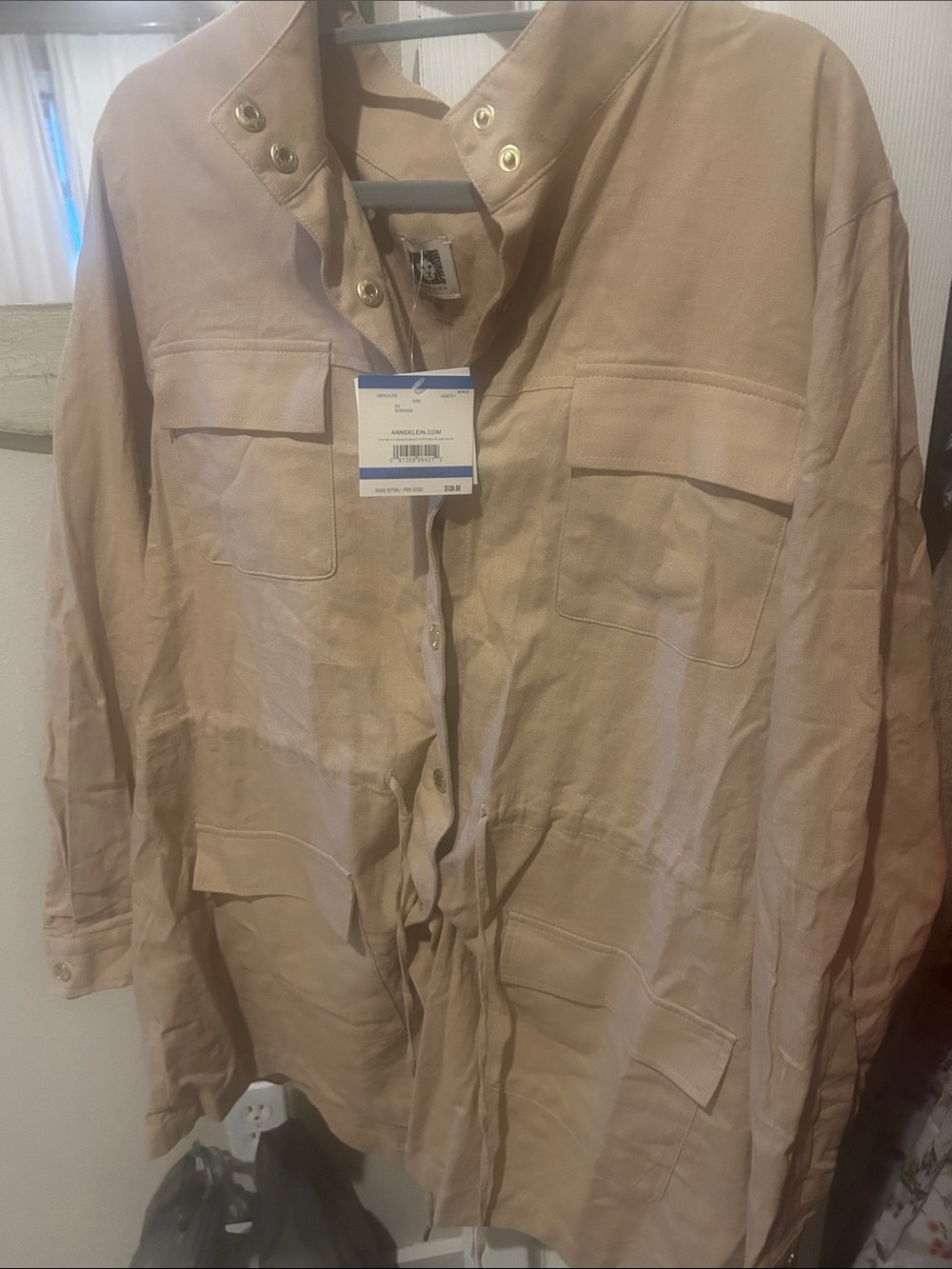 Anne Klein  XL Beige Utility Drawstring Jacket - Women
